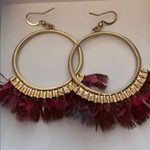 Maroon feather accent earrings